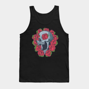 Gothic skull with red roses Tank Top